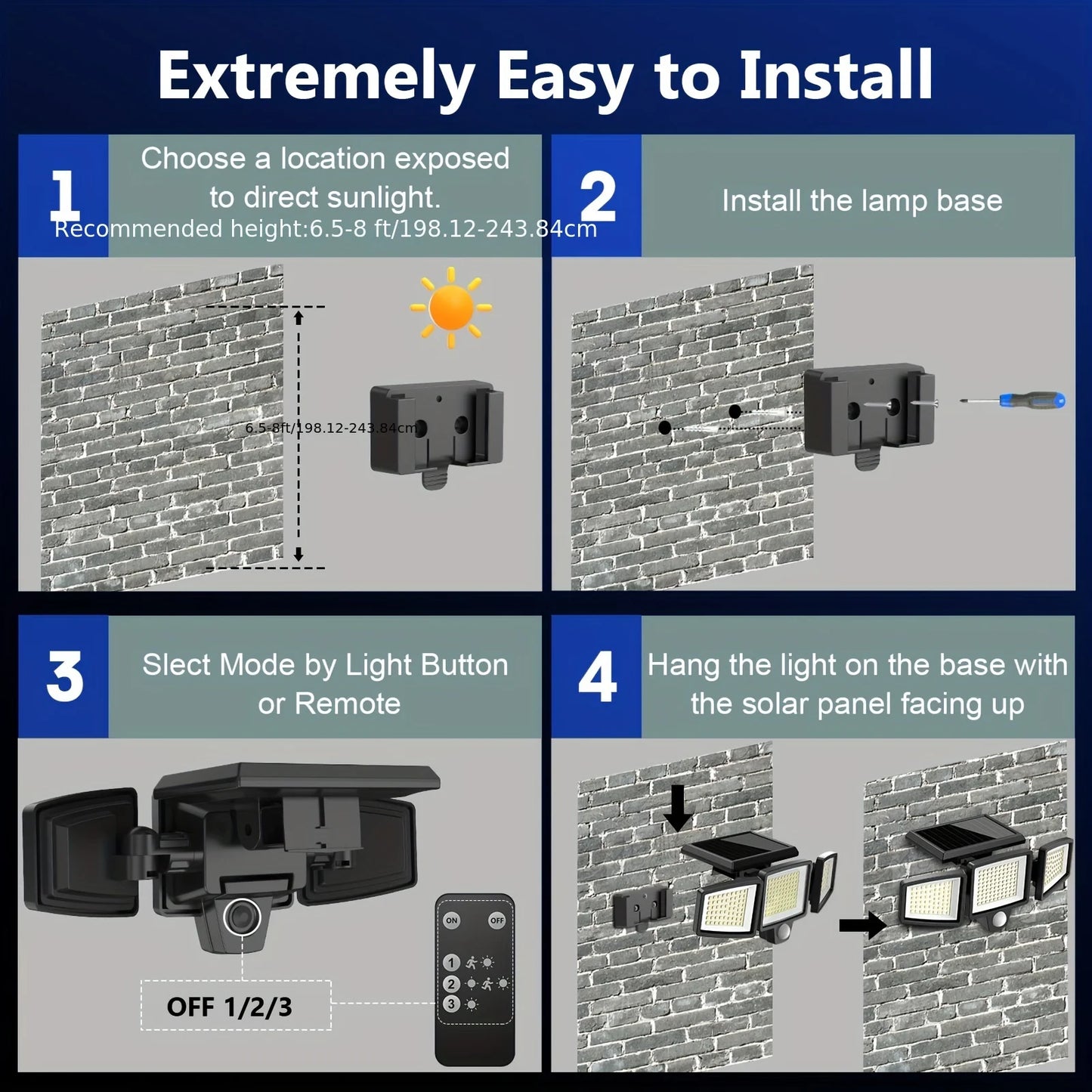 SZRSTH Three Head Solar Outdoor Light With Motion Sensor And Wireless Remote