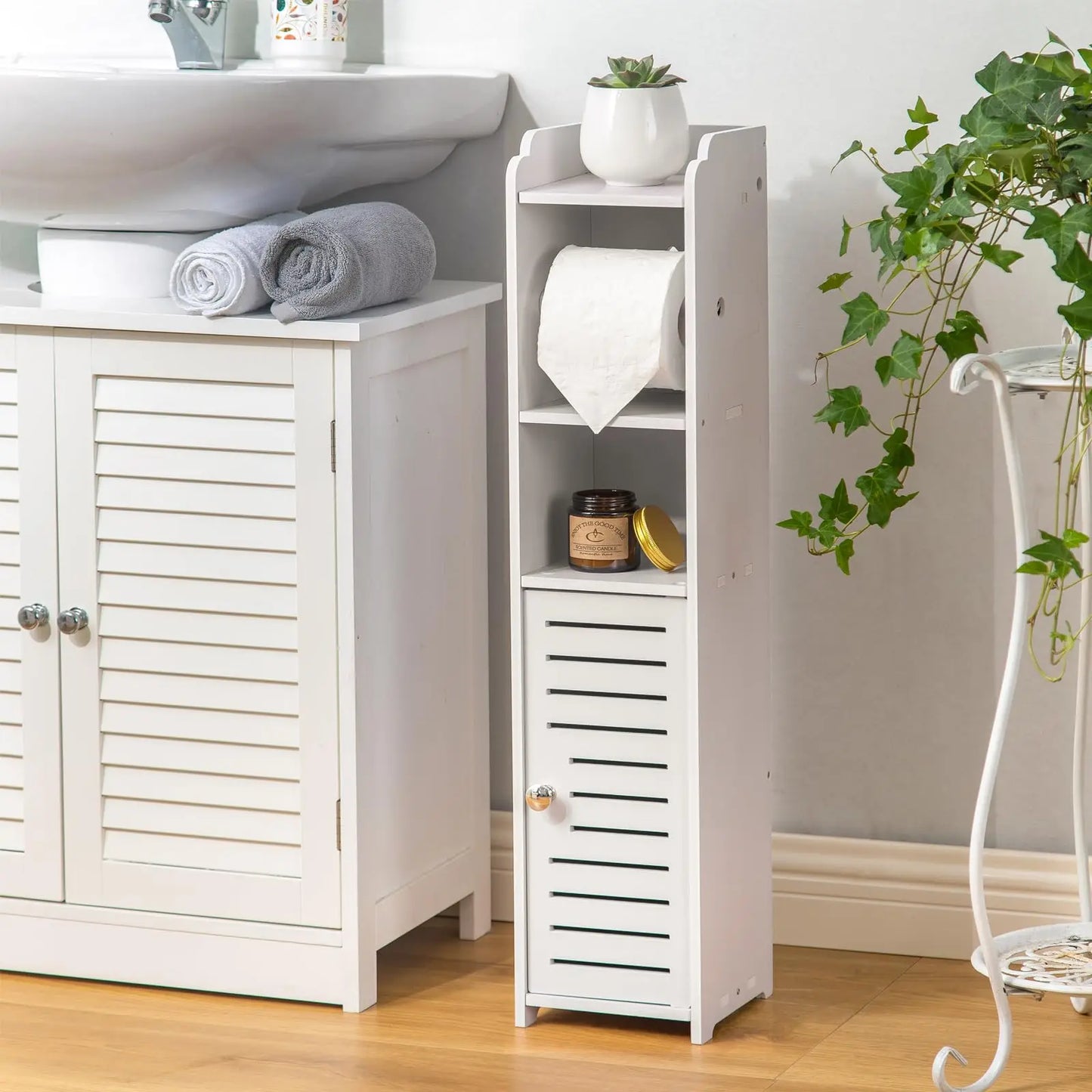 Slim PVC Bathroom Storage Cabinet Toilet Paper Holder