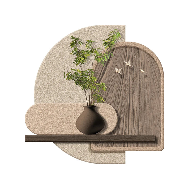 Wabi-Sabi LED Wall Lamp With Wooden Finish And Plant Motif