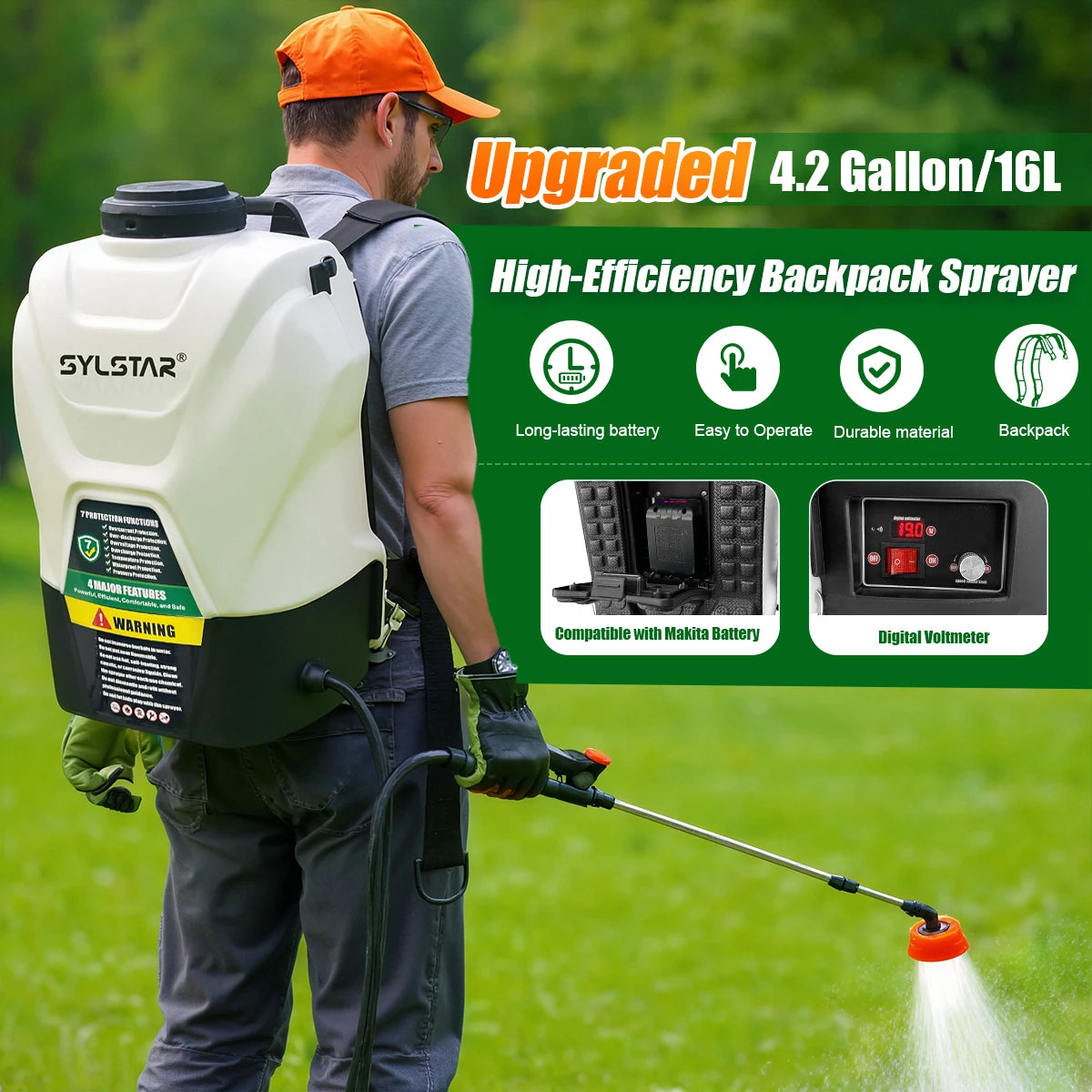 Backpack Sprayer Battery Powered 100 PSI Garden Sprayer
