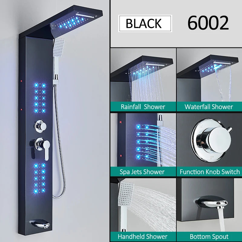 Quyanre LED Shower Panel Tower System With Rain Massage Jets