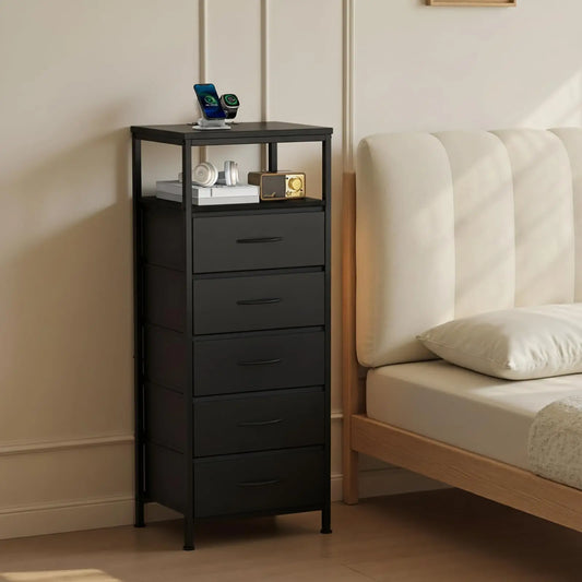 JHK 5-Drawer Dresser Nightstand With Charging Station