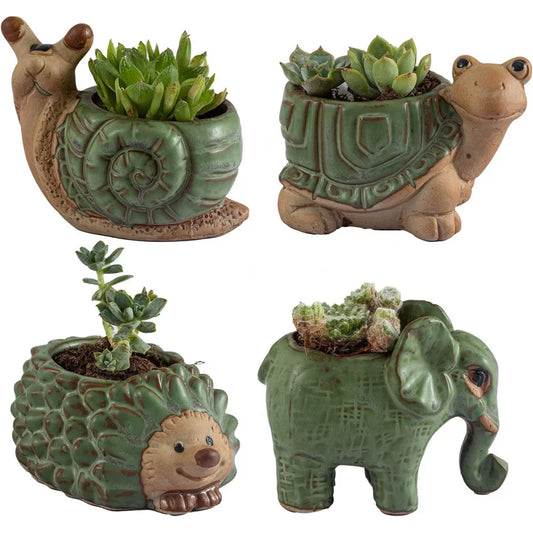 Ceramic Animal Succulent Pots With Drainage For Indoor Outdoor Decor