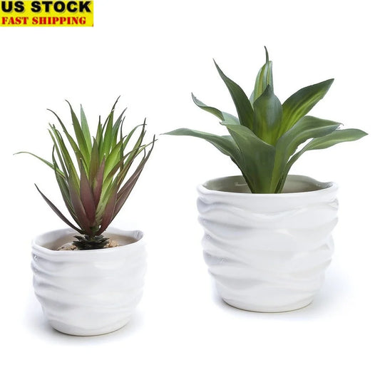 Set Of Two Modern Ceramic Plant Pots With Drainage Holes