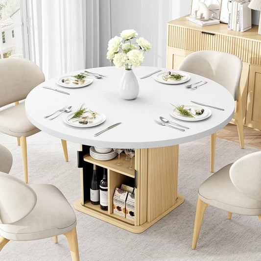 IRONCK Round Dining Table For 4 Modern Farmhouse Kitchen Storage