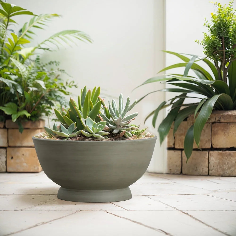 Recycled Resin Planter Bowl Durable With Drainage Holes UV Resistant