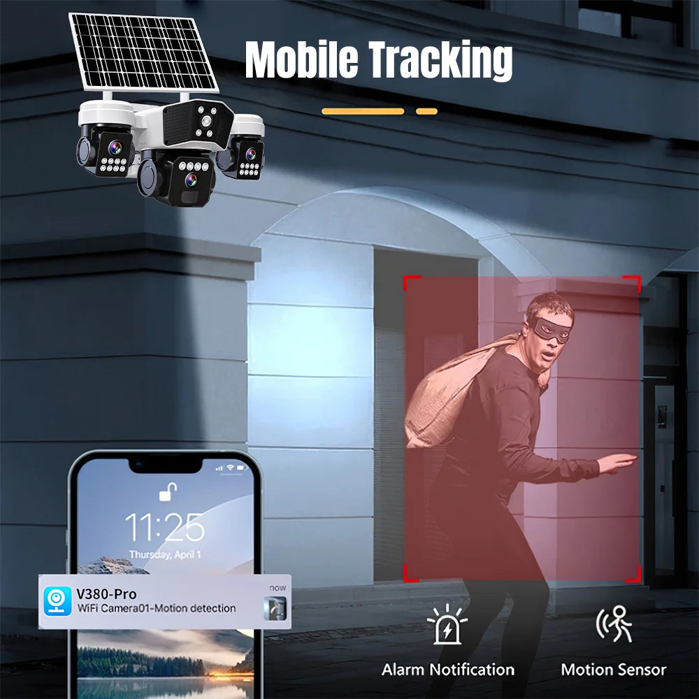 KEPEAK 6MP Solar Security Camera With Three Lens PTZ Outdoor Wireless WiFi IP66