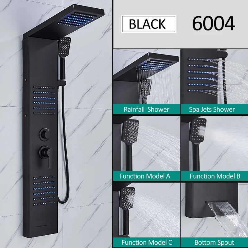 Quyanre LED Shower Panel Tower System With Rain Massage Jets