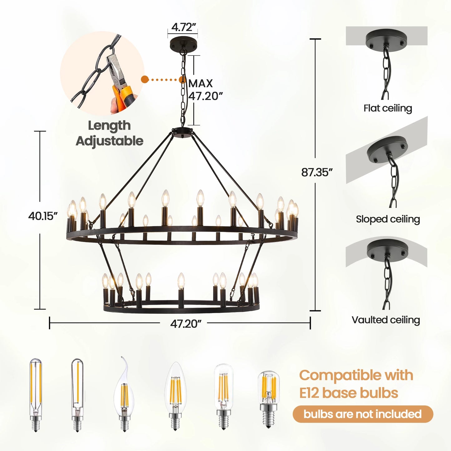 Wagon Wheel Chandelier Farmhouse Pendant Light 2 Tier 36 Lights