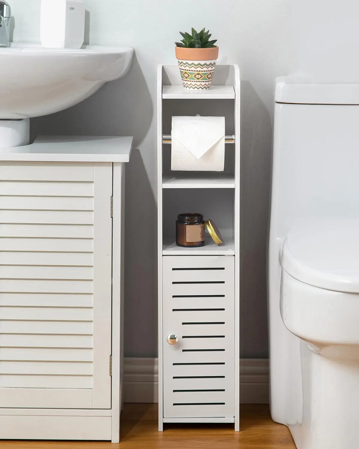 Slim PVC Bathroom Storage Cabinet Toilet Paper Holder
