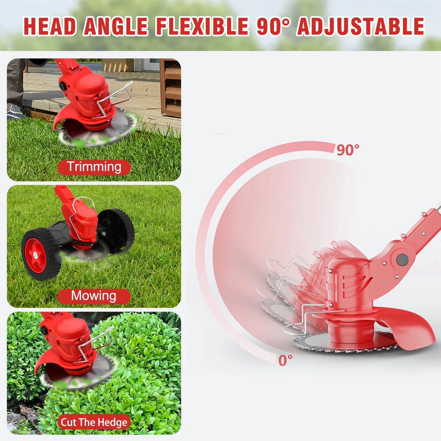 Three In One Cordless Grass Trimmer Edger With Wheels 21V Battery