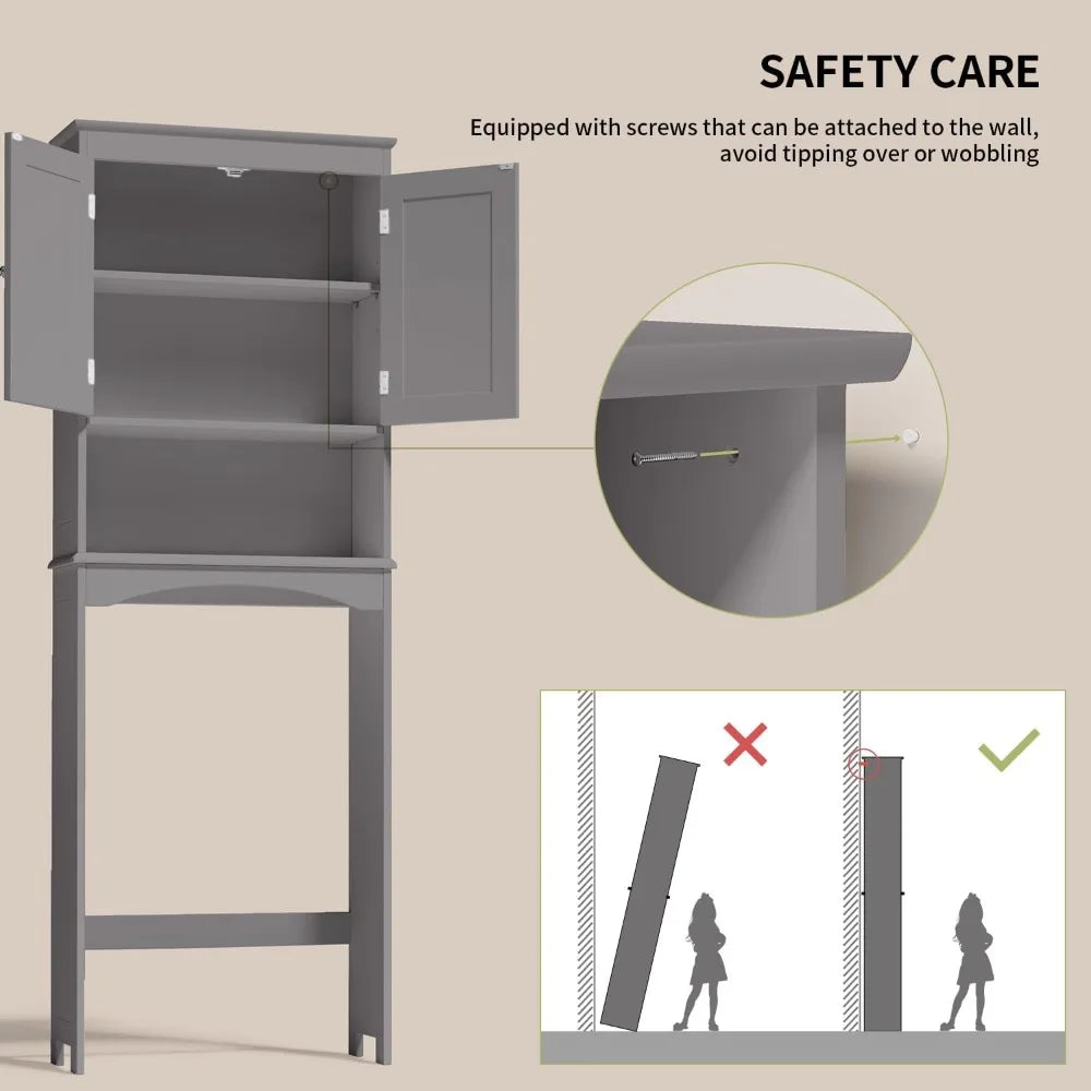 Over The Toilet Storage Cabinet With Adjustable Shelf Double Doors
