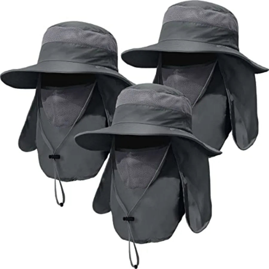 3 Pack Mens Outdoor Wide Brim Hat With Face Neck Flap UPF 50 Plus
