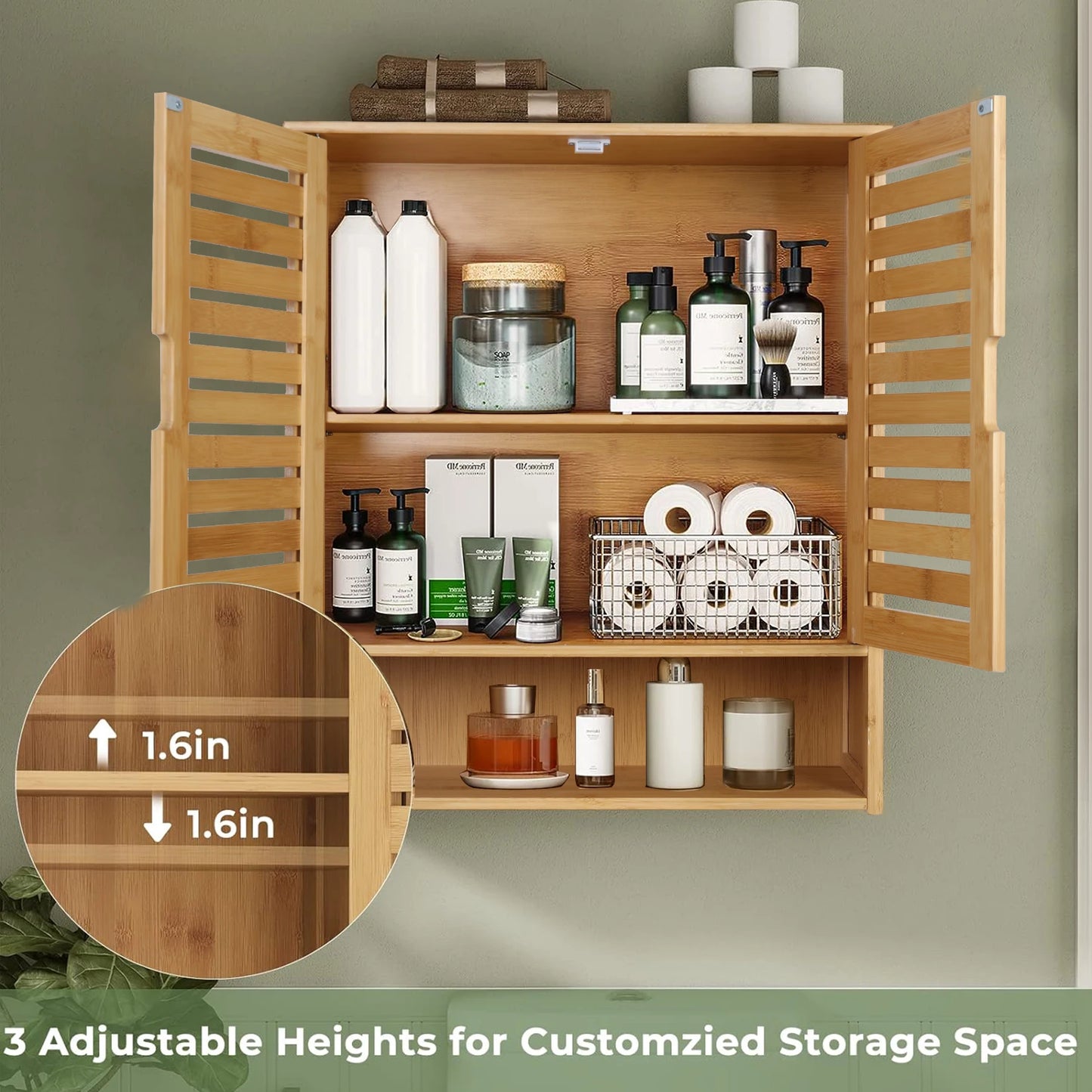 Wisfor Bamboo Wall Mounted Bathroom Medicine Cabinet Storage