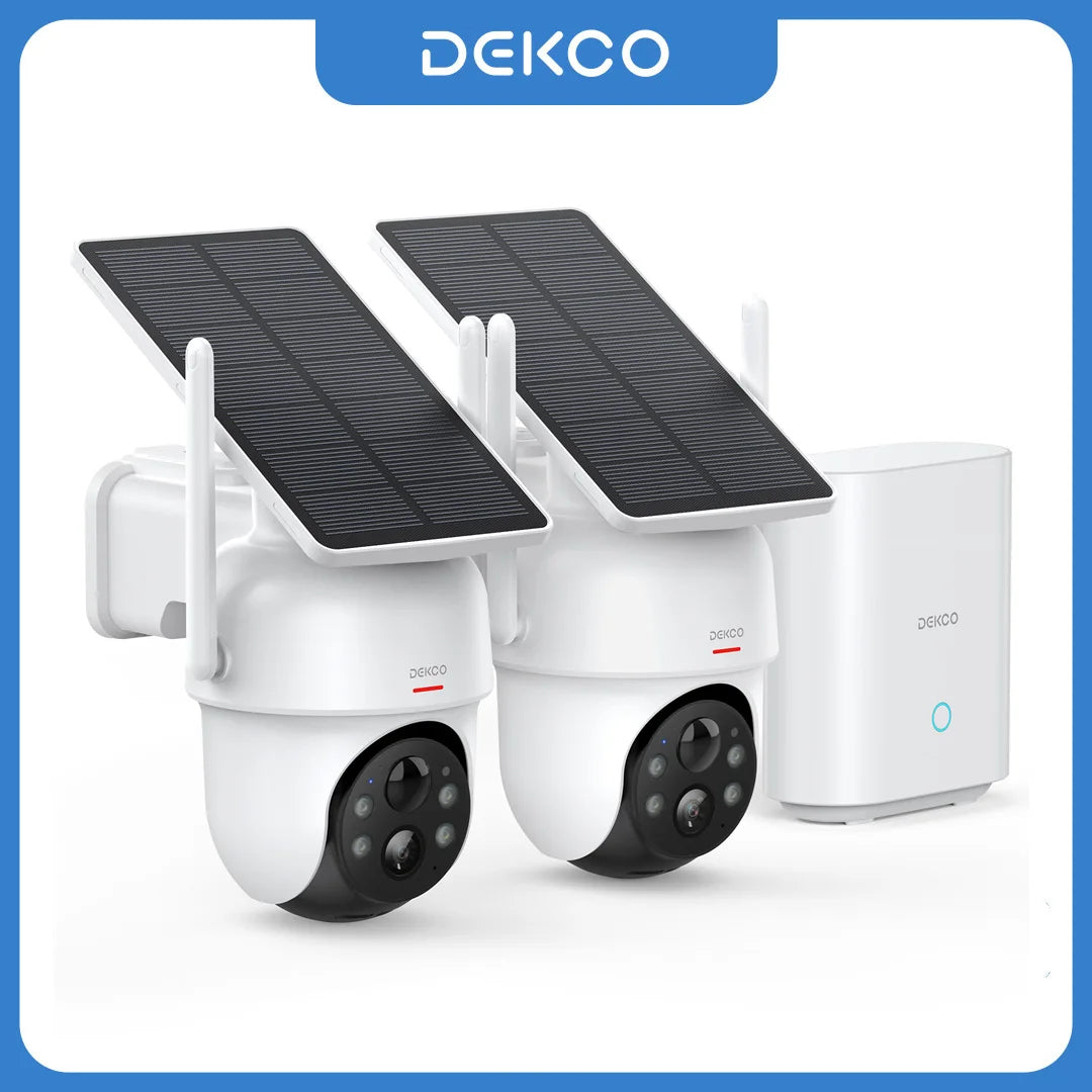 DEKCO 3MP Solar Camera System 2 Camera Kit With Home Hub Alexa
