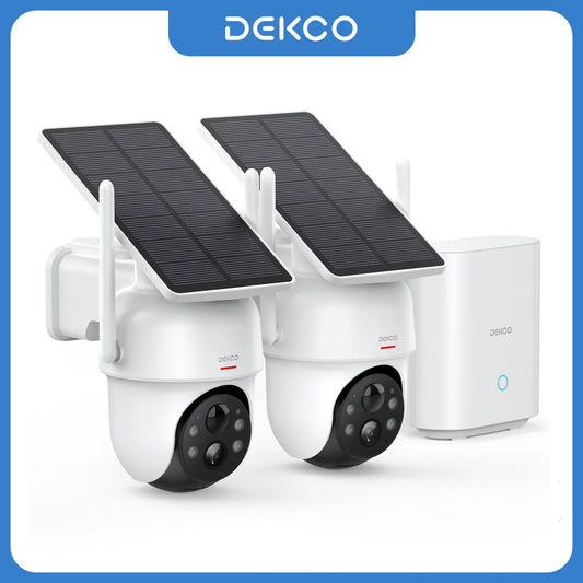 DEKCO 3MP Solar Camera System 2 Camera Kit With Home Hub Alexa