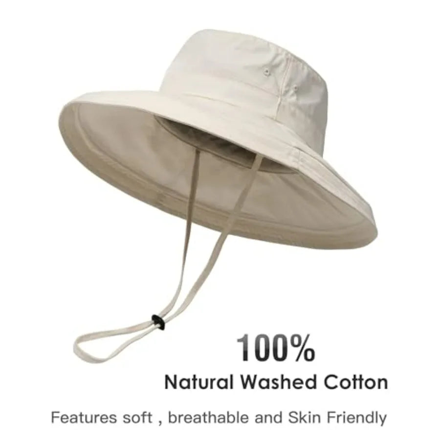 Sun Hat Women Wide Brim Gardening Ponytail Breathable Cotton