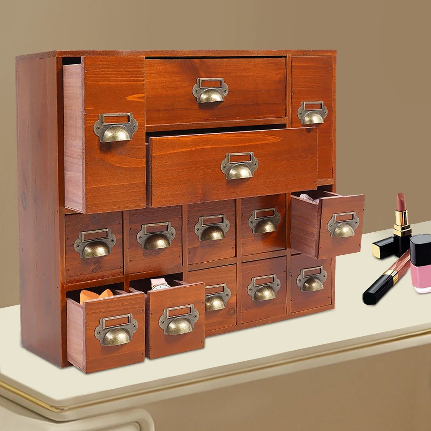 NONECN 14 Drawer Wood Storage Cabinet Office Organizer