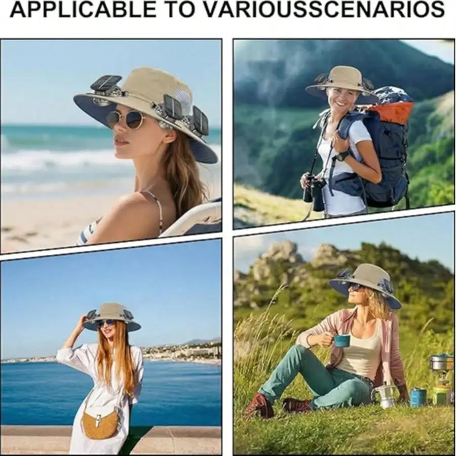 Wide Brim Solar Fan Hat With Built In Dual Fans For Outdoors