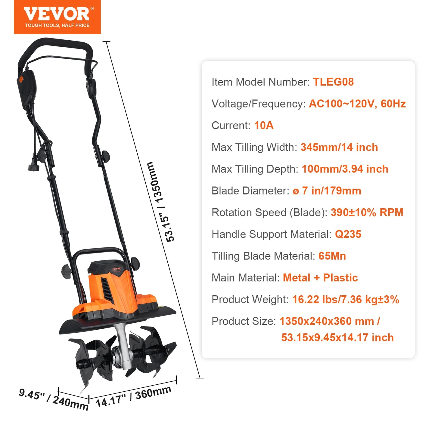 SucceBuy 12 Amp Electric Tiller Cultivator With Manganese Steel Tines