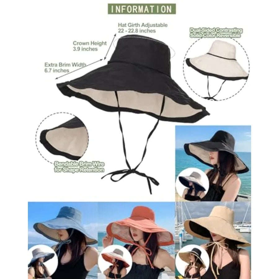 Extra Wide Brim Sun Hat Women UV Protection Reversible Packable