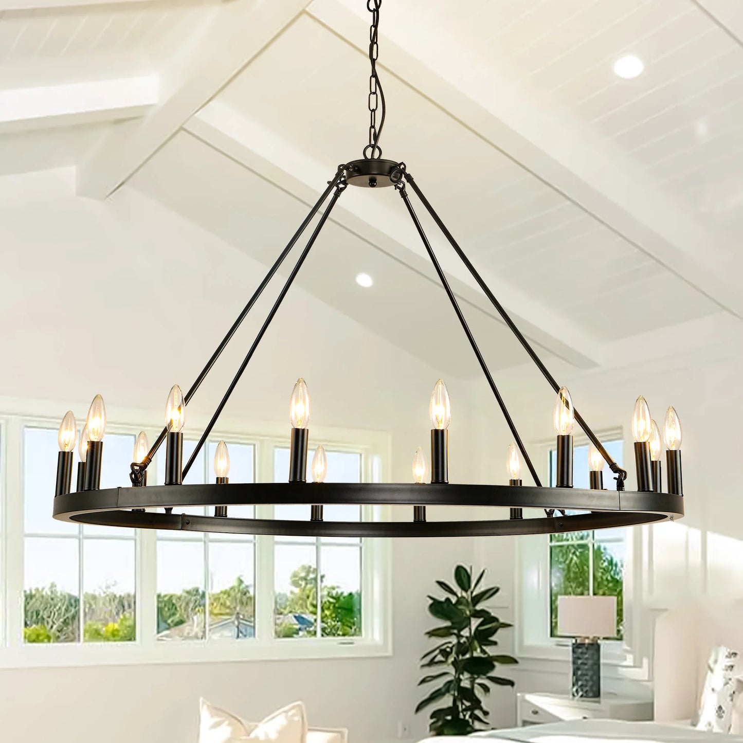 LovingC Wagon Wheel Chandelier 16 Light Modern Rustic Farmhouse Pendant