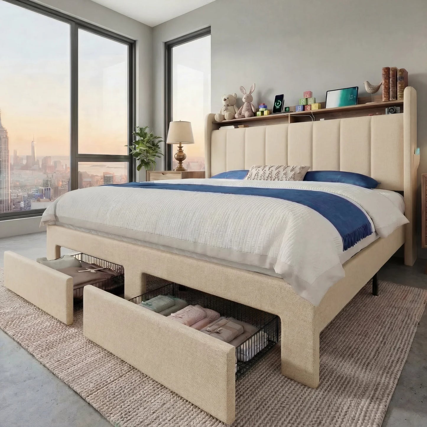 HOOMIC Bed Frame With Storage Drawers And LED Lighting