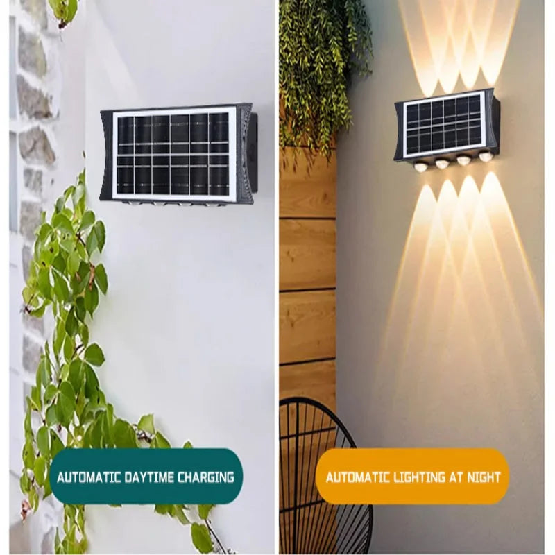 Solar Wall Lamp 12 LED Outdoor Up and Down Lights Exterior Wall Waterproof