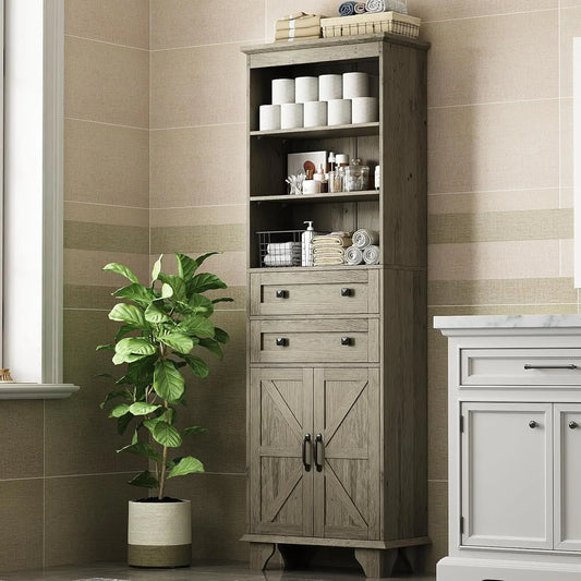 Farmhouse Storage Cabinet With Barn Door And Two Drawers