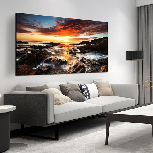 Ocean Sunset Landscape Canvas Wall Art Panorama For Living Room