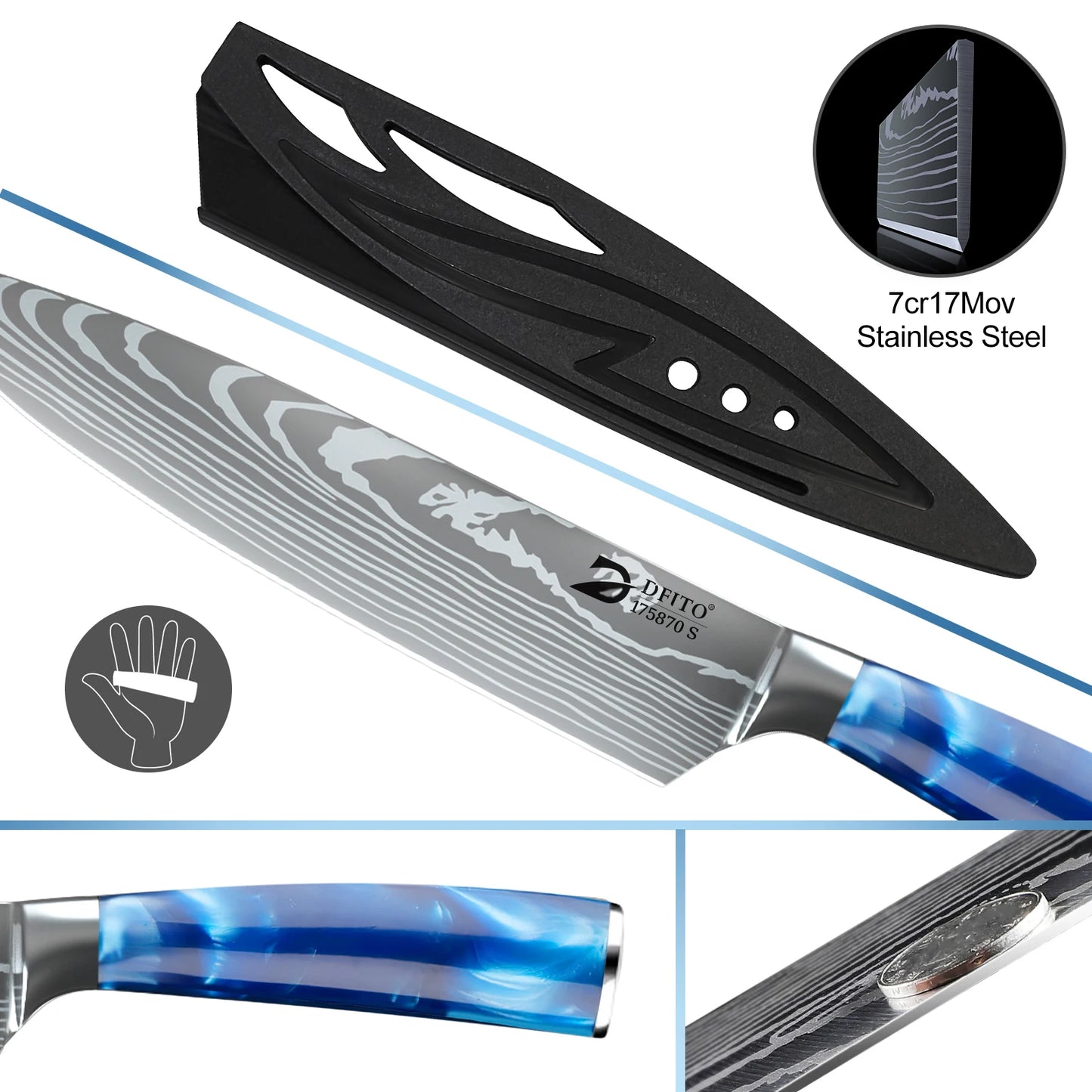 ZENG 8 Piece Chef Knife Set with Cover Santoku Knives
