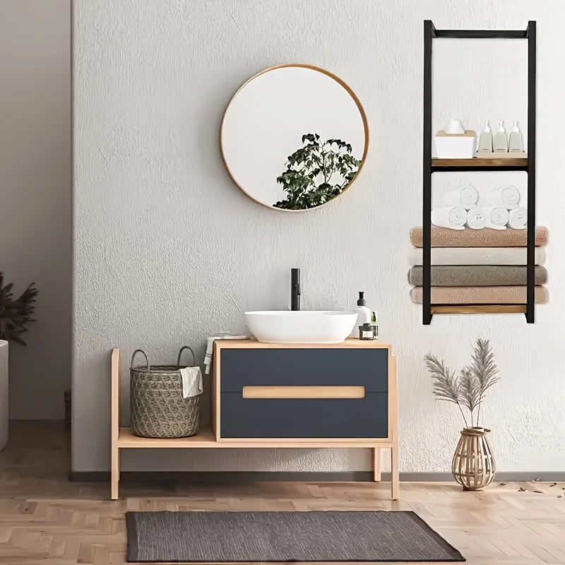Rustic Cast Iron Wall Mounted Towel Rack With Shelf