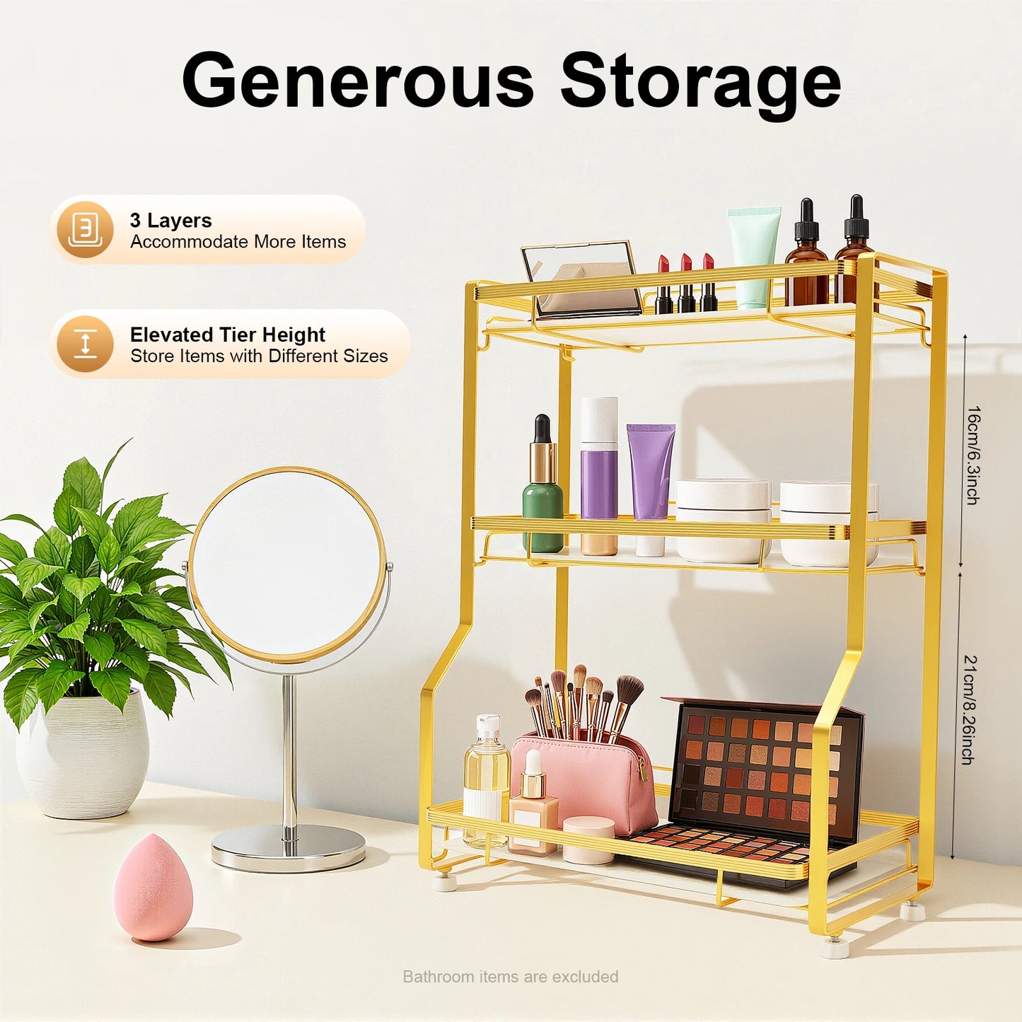 Bymaocar 3 Tier Bathroom Countertop Organizer For Toiletries And Cosmetics