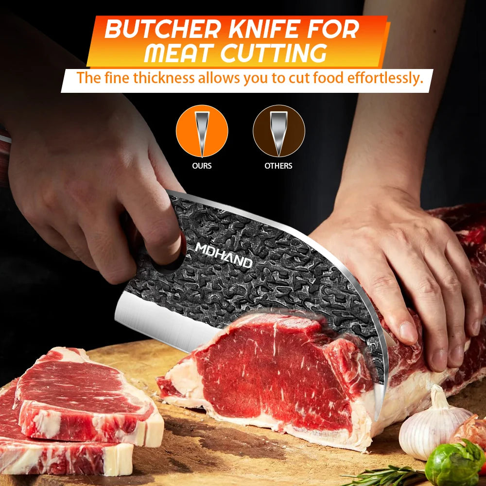 ZENG Kitchen Knives Set With Cleaver Boning Fillet Hand Forged Blade Sharpener