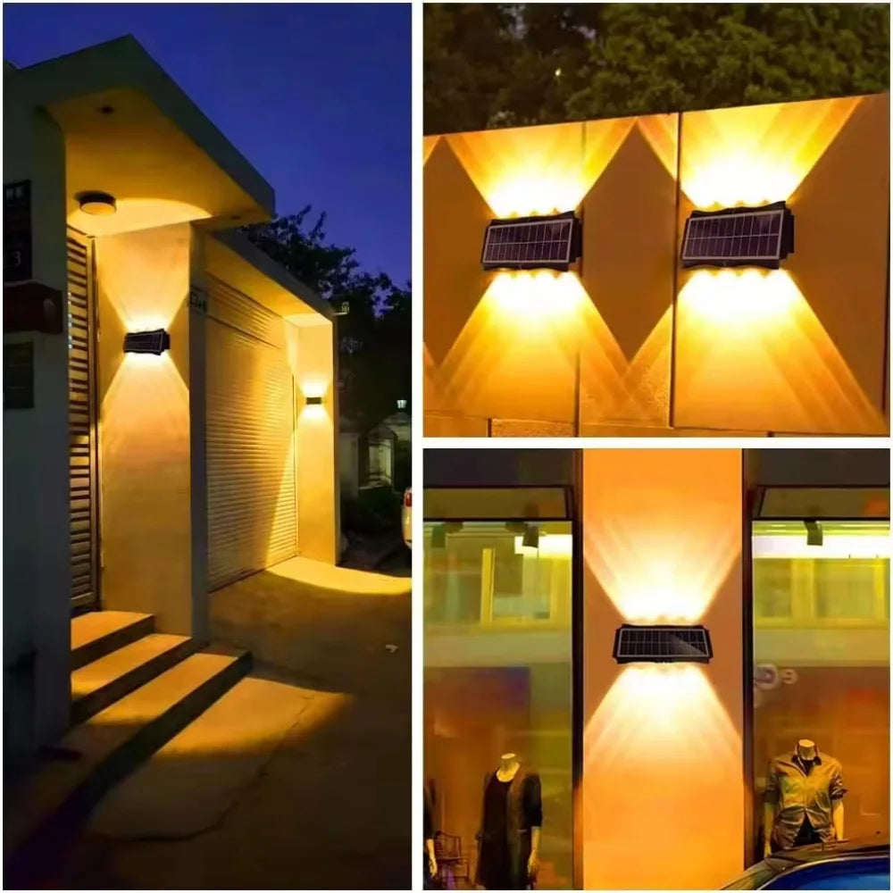Solar Wall Lamp 12 LED Outdoor Up and Down Lights Exterior Wall Waterproof