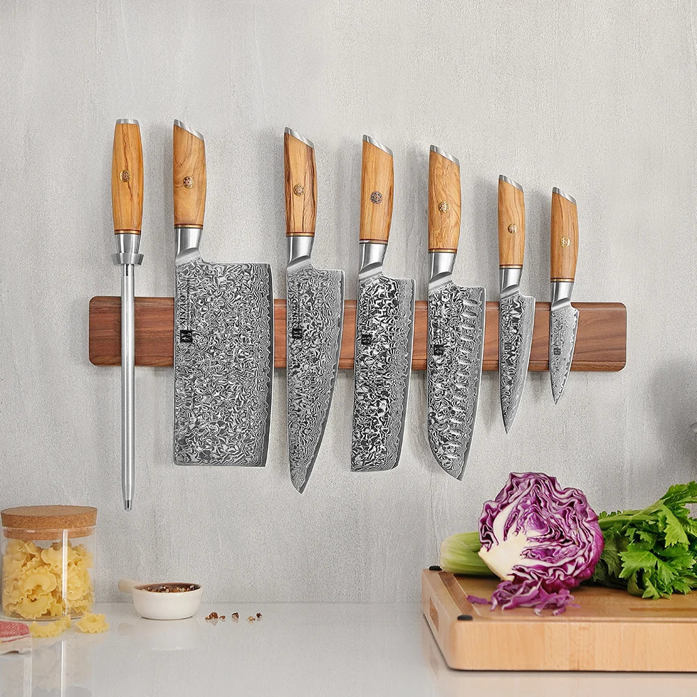 XINZUO Magnetic Knife Holder Walnut Wood Wall Mount