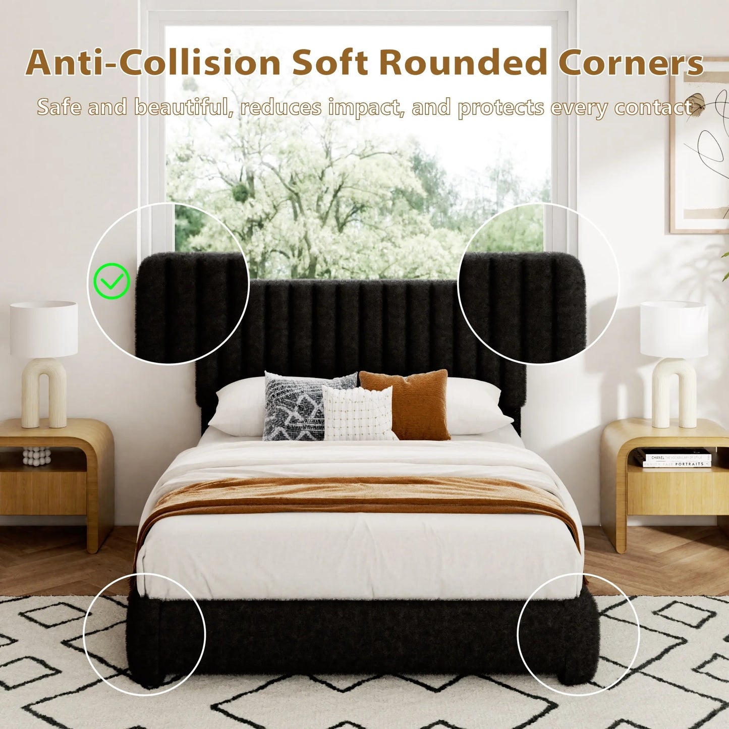 Boucle Upholstered Bed Frame With Adjustable Headboard Platform Bed