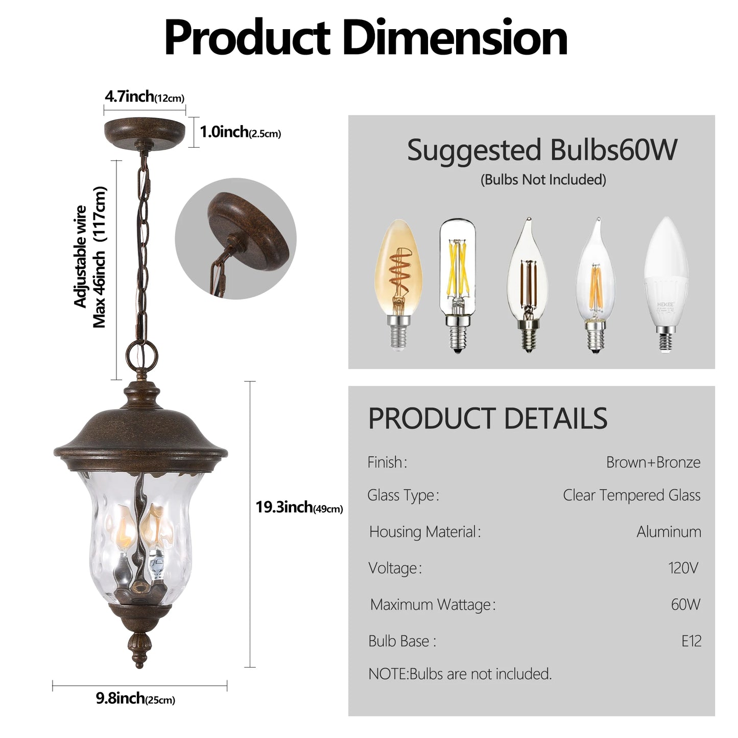 Large Outdoor Sconce Lights, 19 Inch  Black Outdoor Lanterns Waterproof for Front Porch Garage Balcony Switch Control