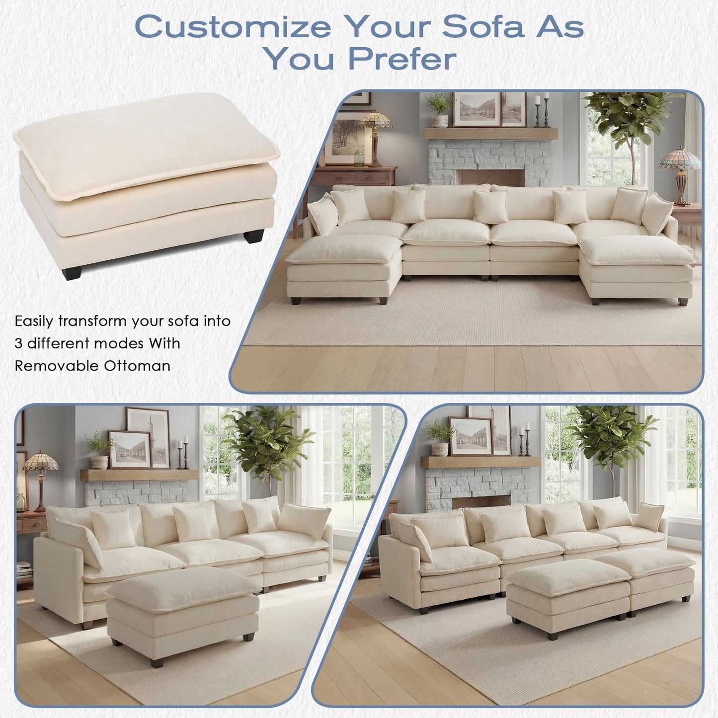 Redlife Modular Sectional Sofa with Ottoman for Living Room