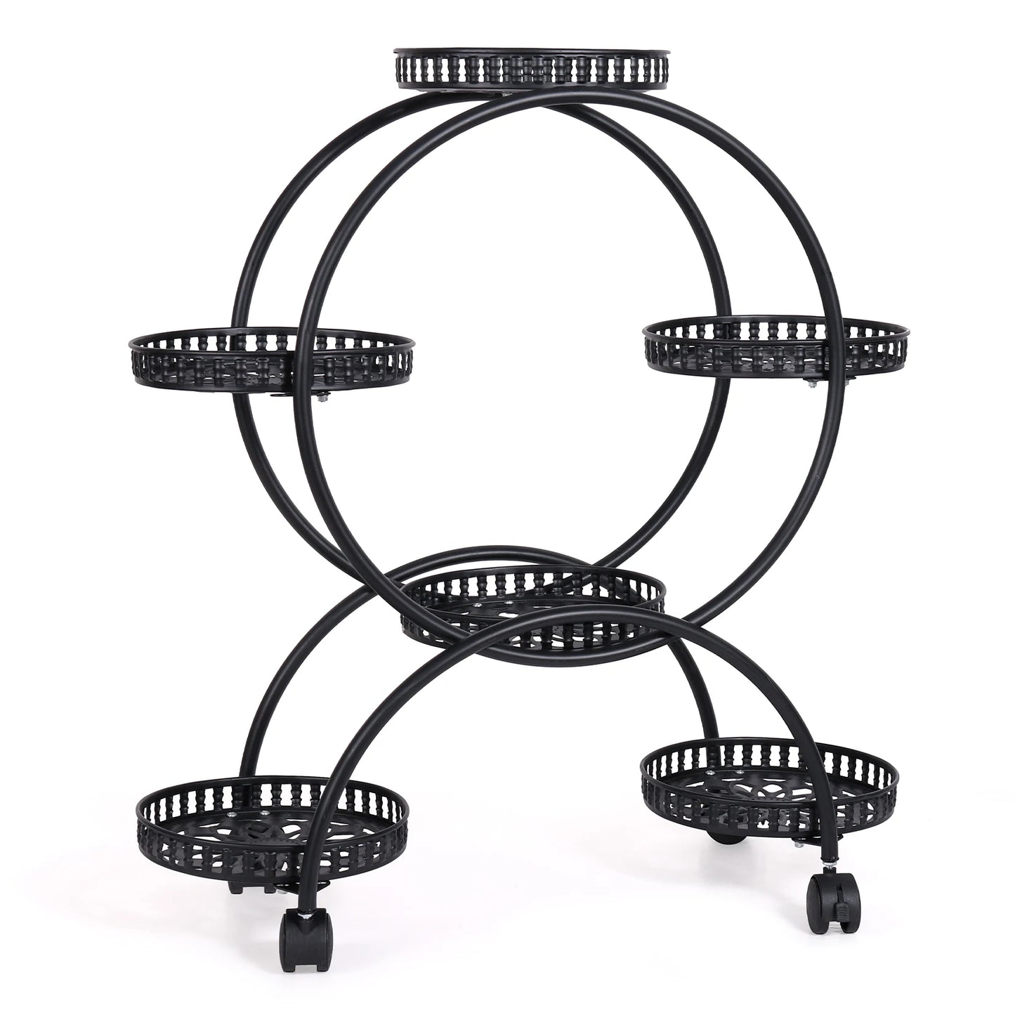Six Pot Metal Plant Stand Garden Cart With Wheels Patio