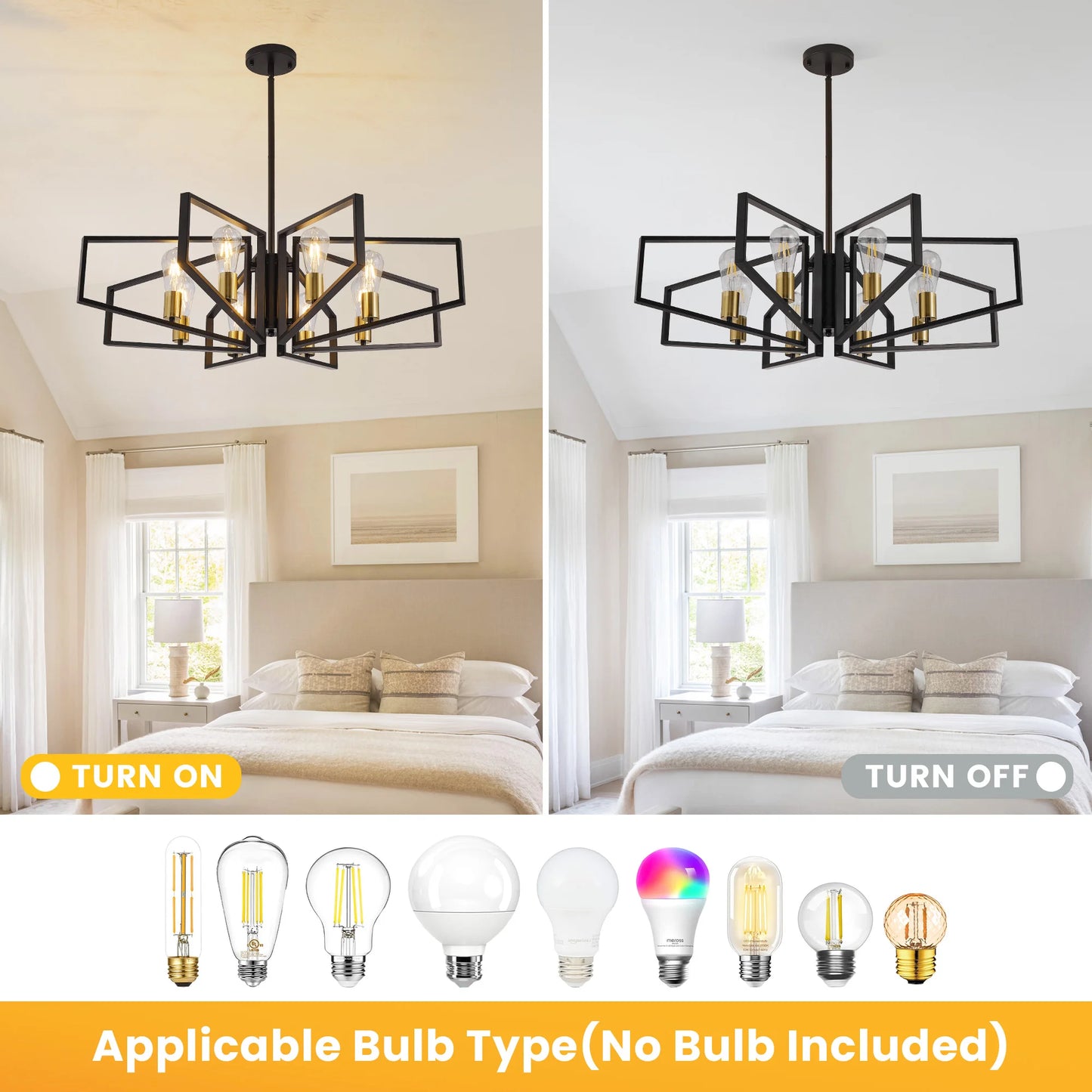 Geometric Eight Lamp Chandelier With Adjustable Height Pendant Light