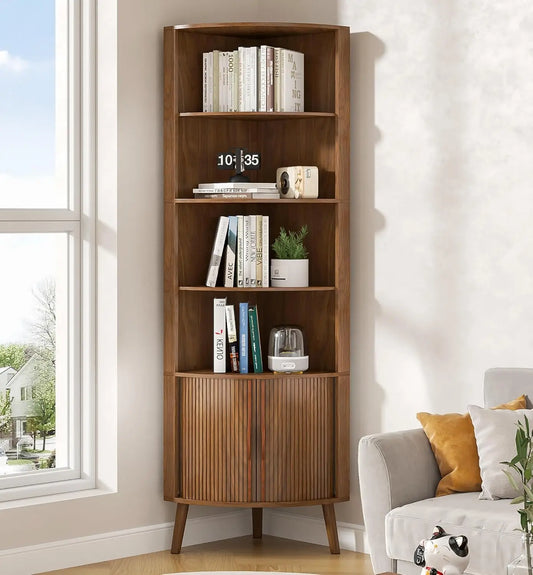 Corner Cabinet Modern Corner Bathroom Storage With Fluted Doors And Shelves