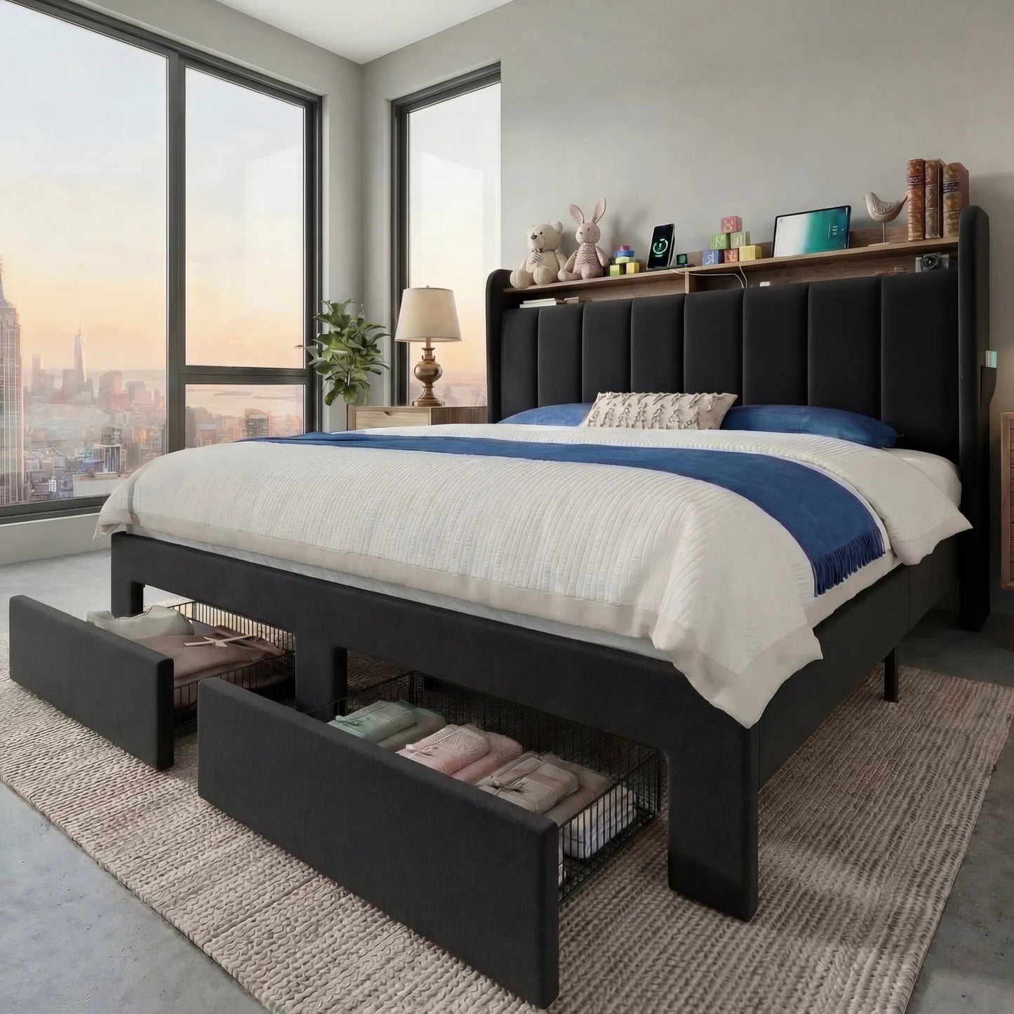 HOOMIC Bed Frame With Storage Drawers And LED Lighting
