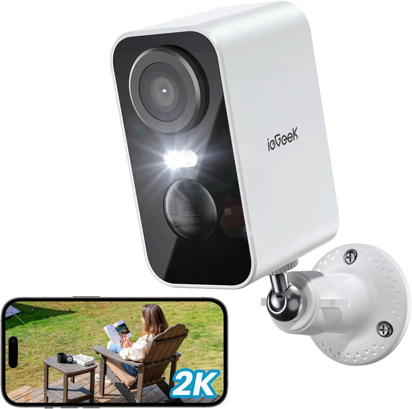 IEGEEK 2K Wireless Outdoor Security Camera With Rechargeable Battery WiFi