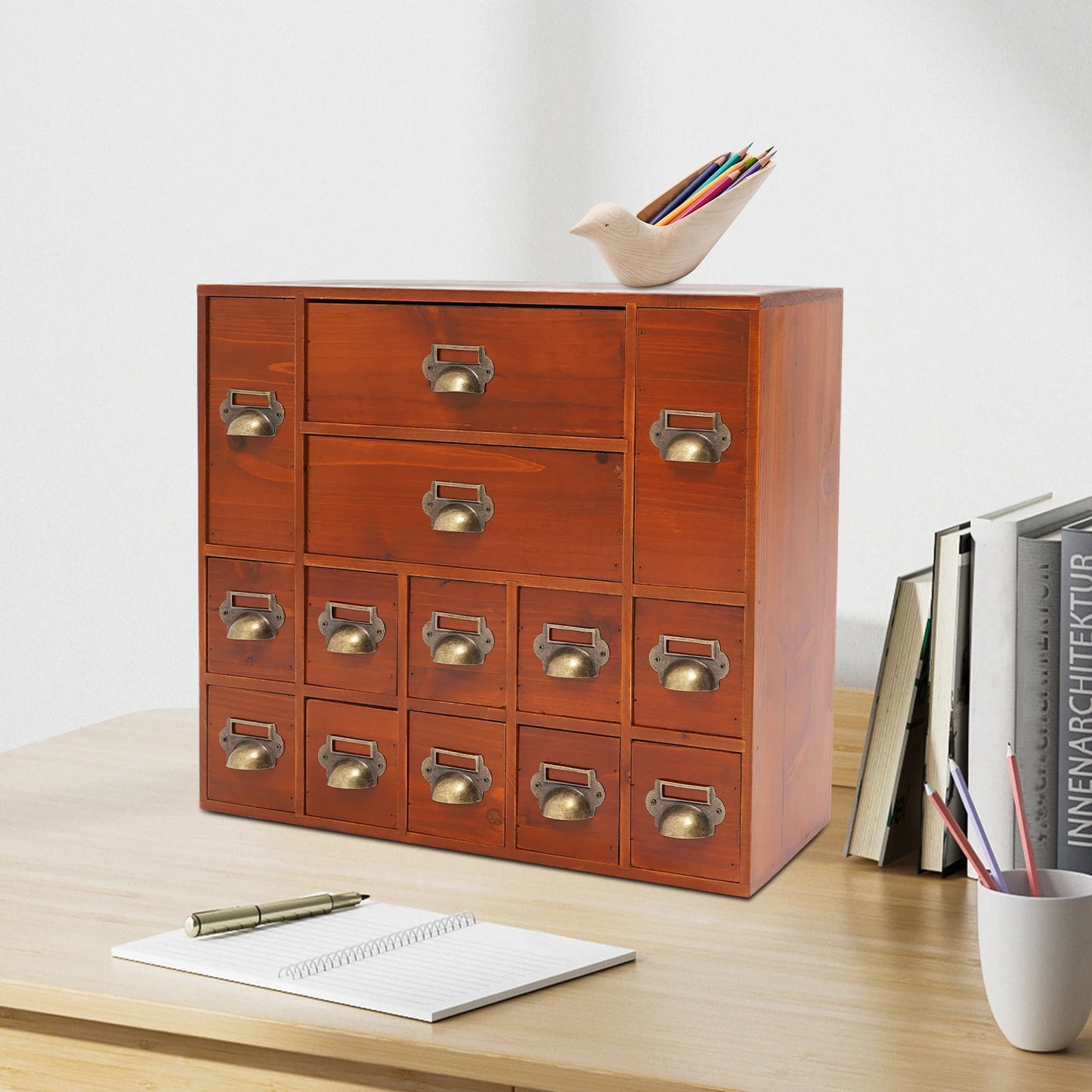 NONECN 14 Drawer Wood Storage Cabinet Office Organizer