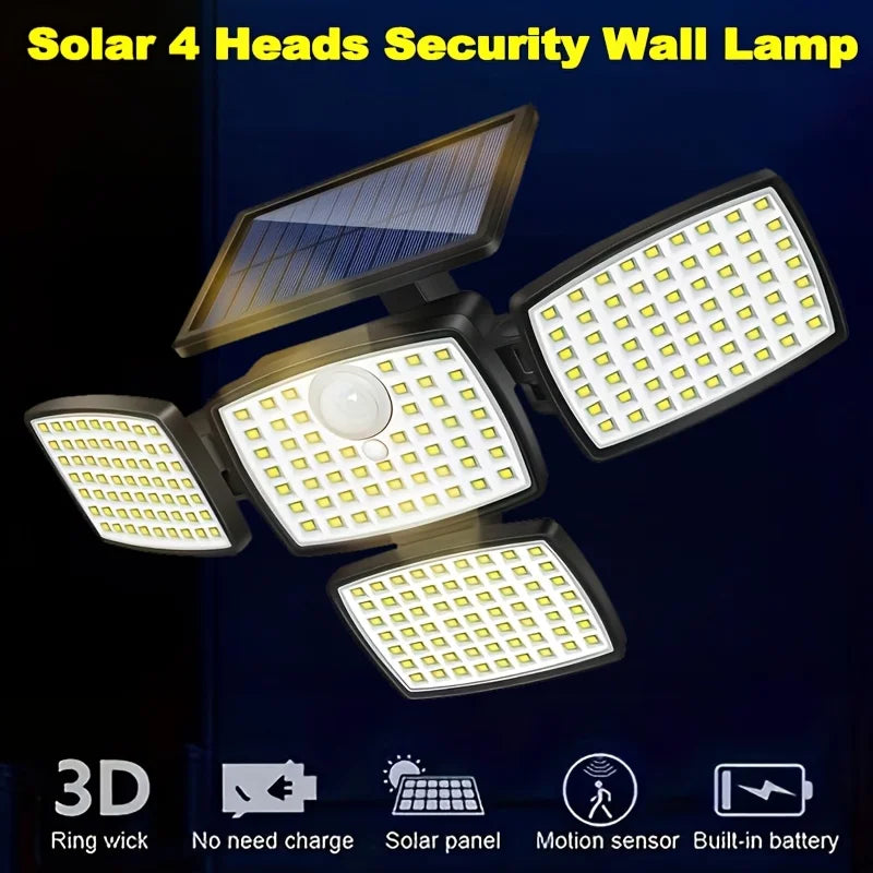 GHUSTAR Four-Head Solar Motion Sensor LED Outdoor Flood Light