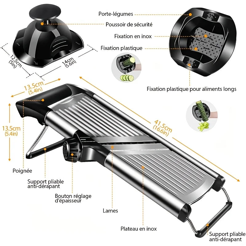 AEDG Stainless Steel Mandoline Slicer With Five Blades And Holder