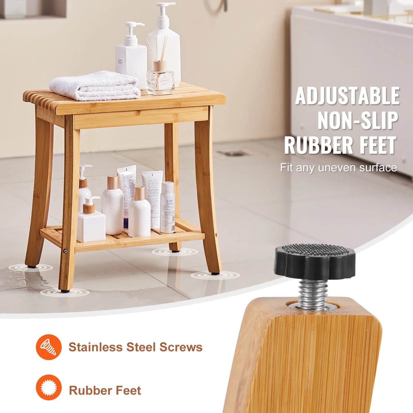 SucceBuy Bamboo Shower Bench With Storage Shelf 330 Lbs Capacity