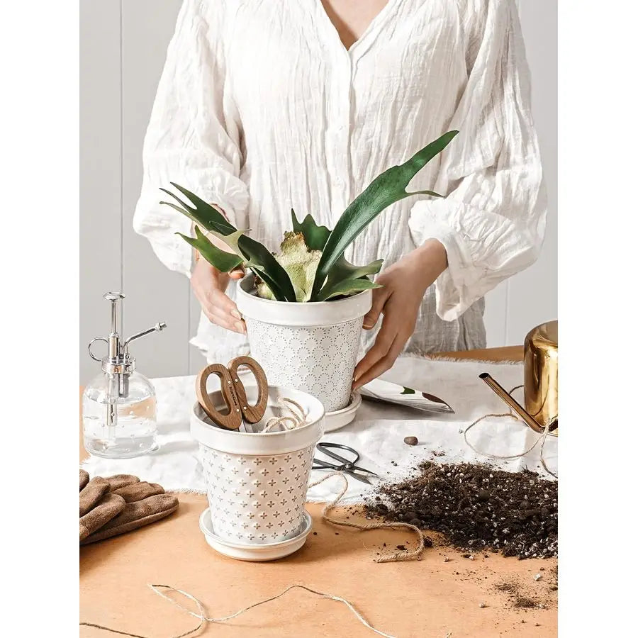 LE TAUCI Ceramic Plant Pots With Drainage Hole Saucer
