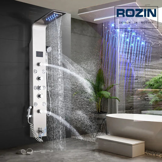 Rozin LED Shower Panel System With 6 Modes Rain Waterfall